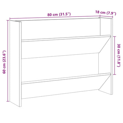 Wandschoenenkast 80x18x60 cm bewerkt hout artisanaal eikenkleur
