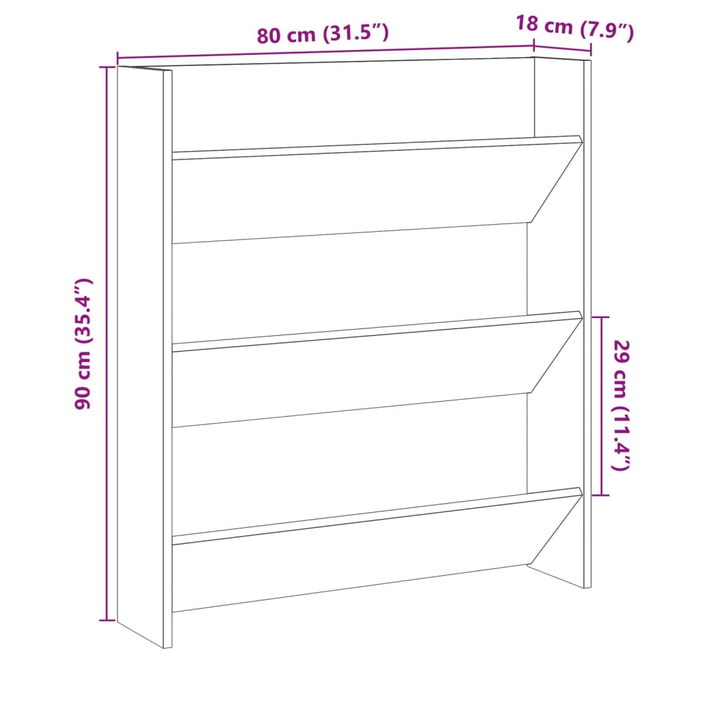 Wandschoenenkast 80x18x90 cm bewerkt hout oud houtkleurig