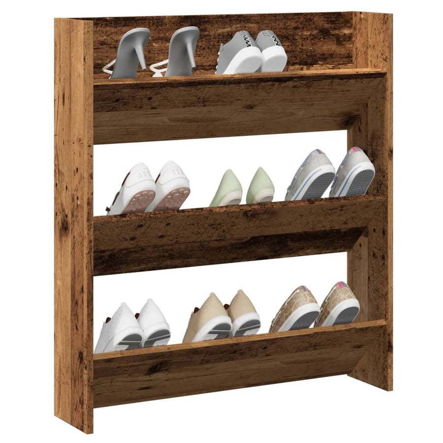 Wandschoenenkast 80x18x90 cm bewerkt hout oud houtkleurig