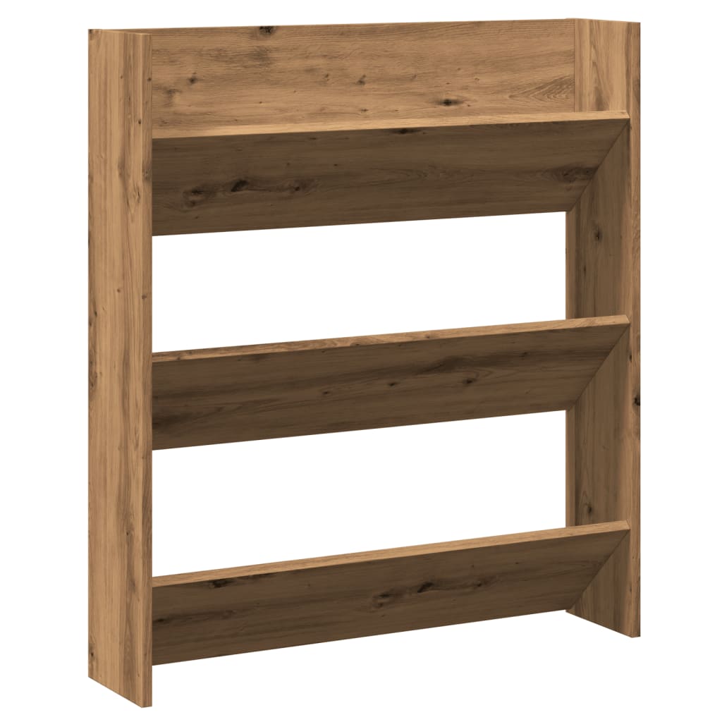 Wandschoenenkast 80x18x90 cm bewerkt hout artisanaal eikenkleur