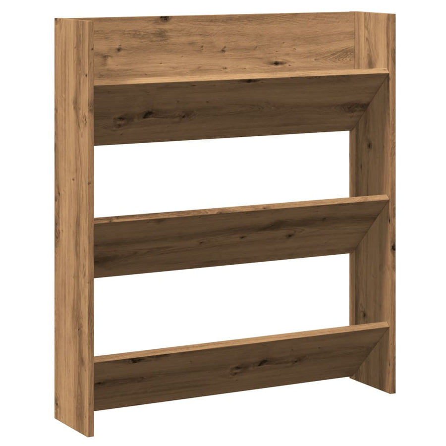 Wandschoenenkast 80x18x90 cm bewerkt hout artisanaal eikenkleur