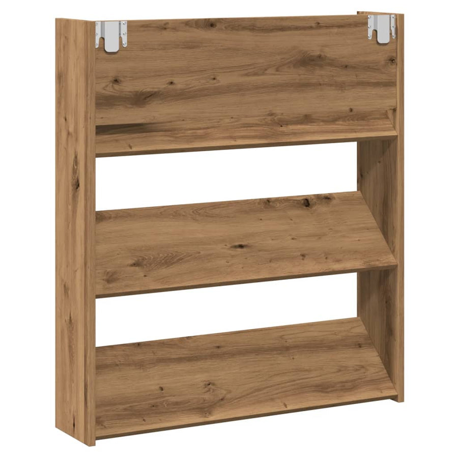 Wandschoenenkast 80x18x90 cm bewerkt hout artisanaal eikenkleur
