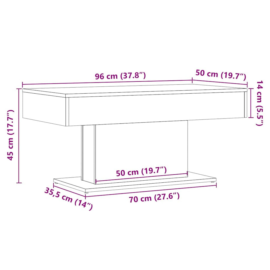 Salontafel oud houtkleurig 96x50x45 cm bewerkt hout