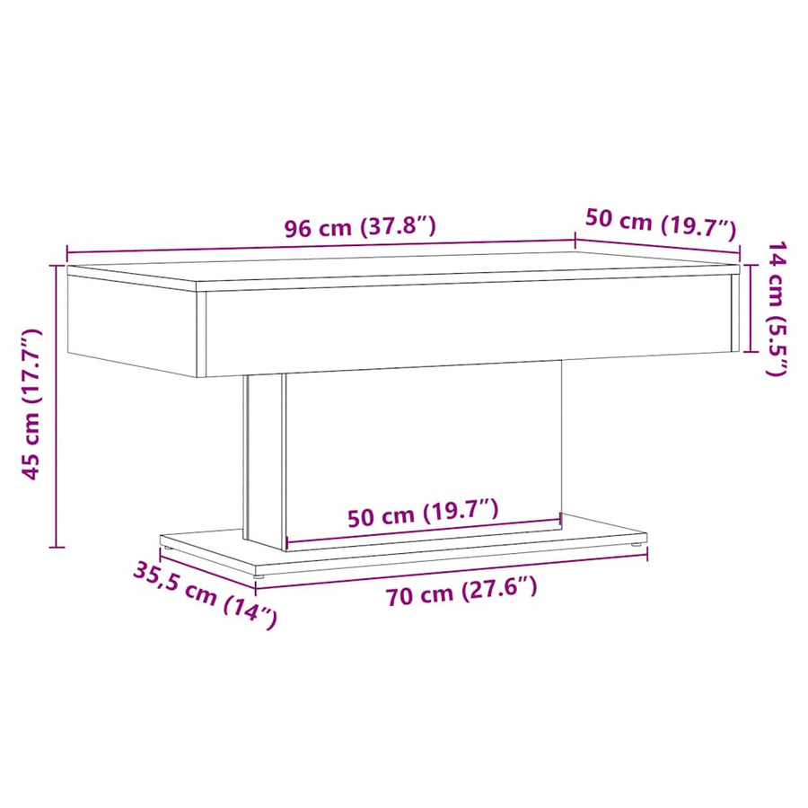 Salontafel artisanaal eiken 96x50x45 cm bewerkt hout
