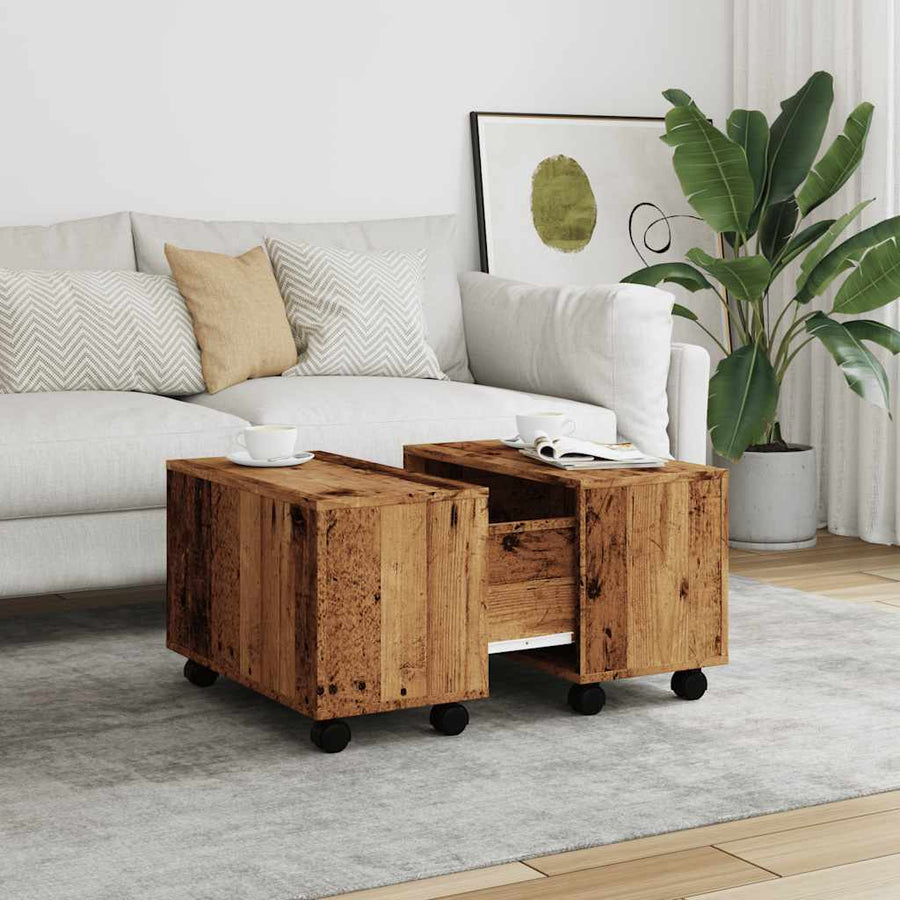 Salontafel 60x60x38 cm bewerkt hout oud houtkleurig