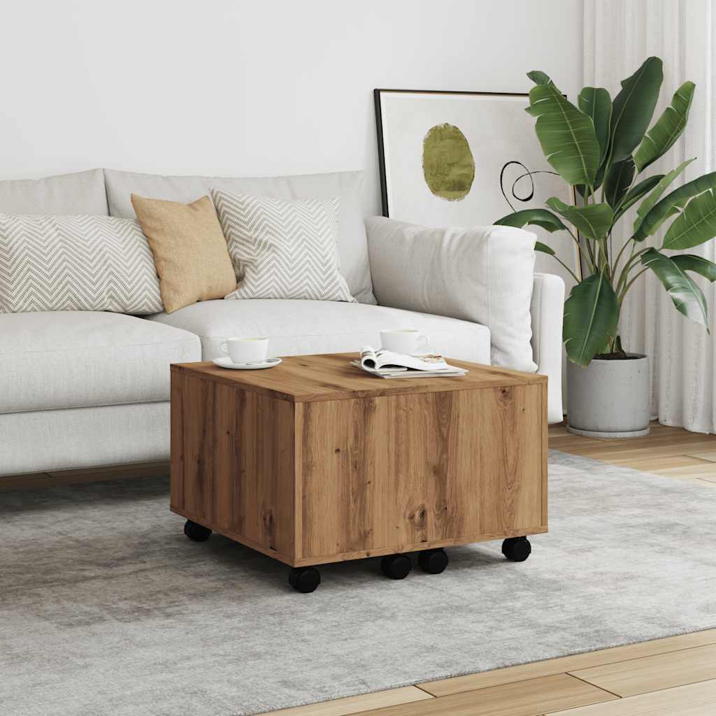 Salontafel 60x60x38 cm bewerkt hout artisanaal eikenkleurig