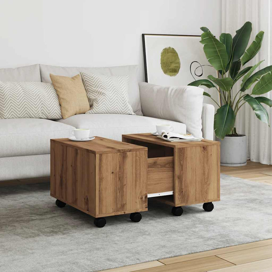 Salontafel 60x60x38 cm bewerkt hout artisanaal eikenkleurig