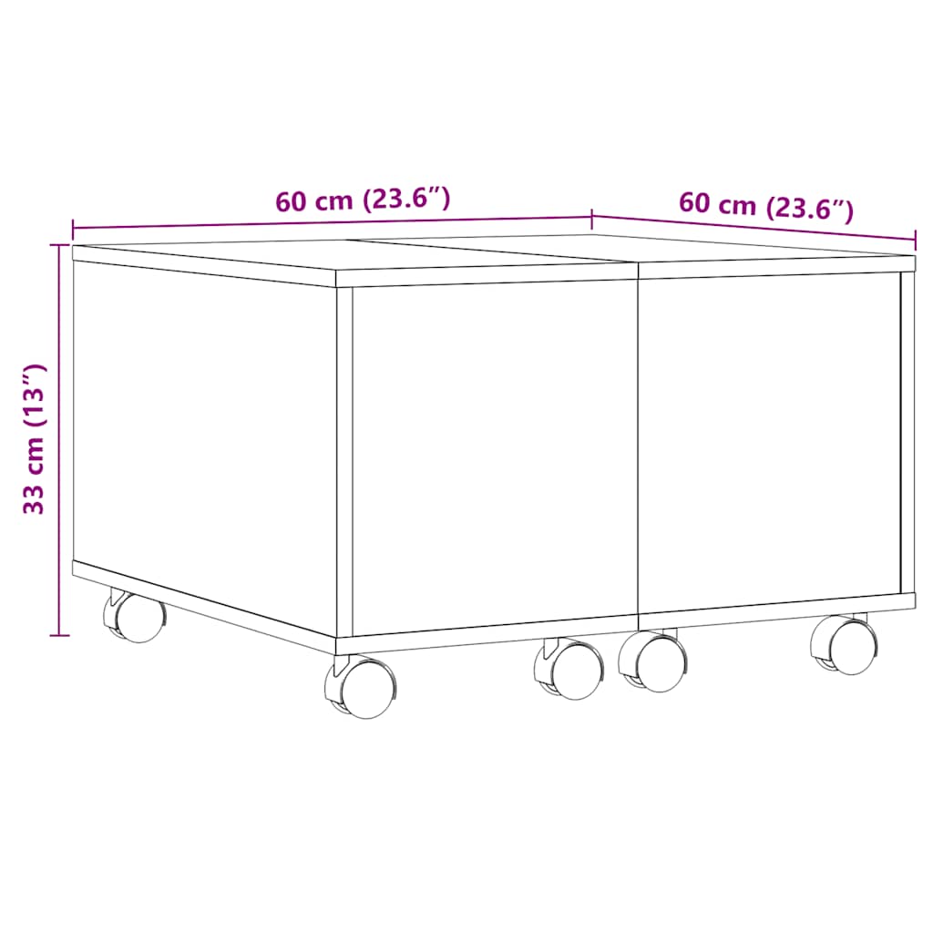 Salontafel 60x60x38 cm bewerkt hout artisanaal eikenkleurig