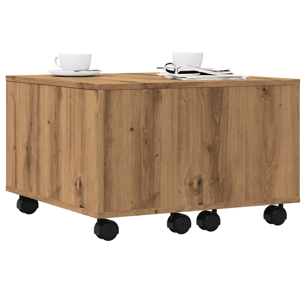 Salontafel 60x60x38 cm bewerkt hout artisanaal eikenkleurig