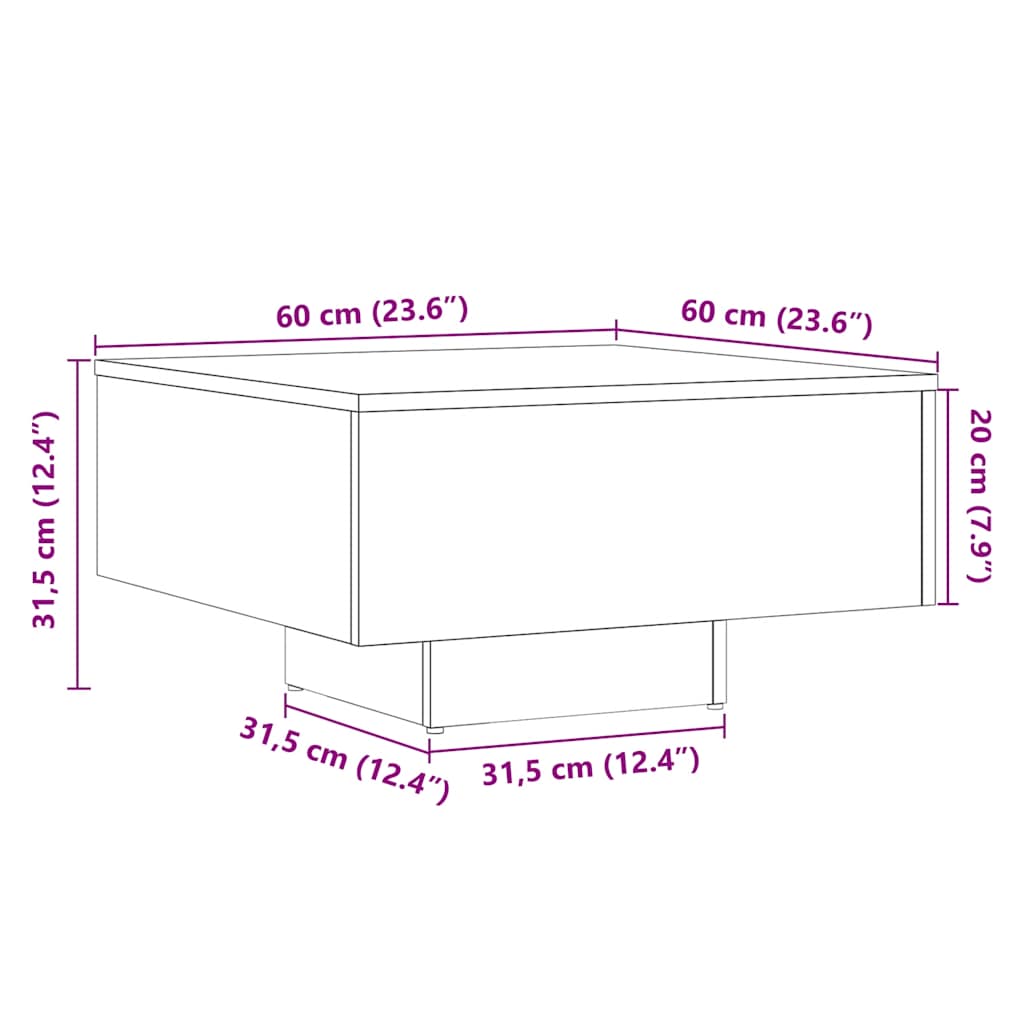 Salontafel 60x60x31,5 cm bewerkt hout oud houtkleurig