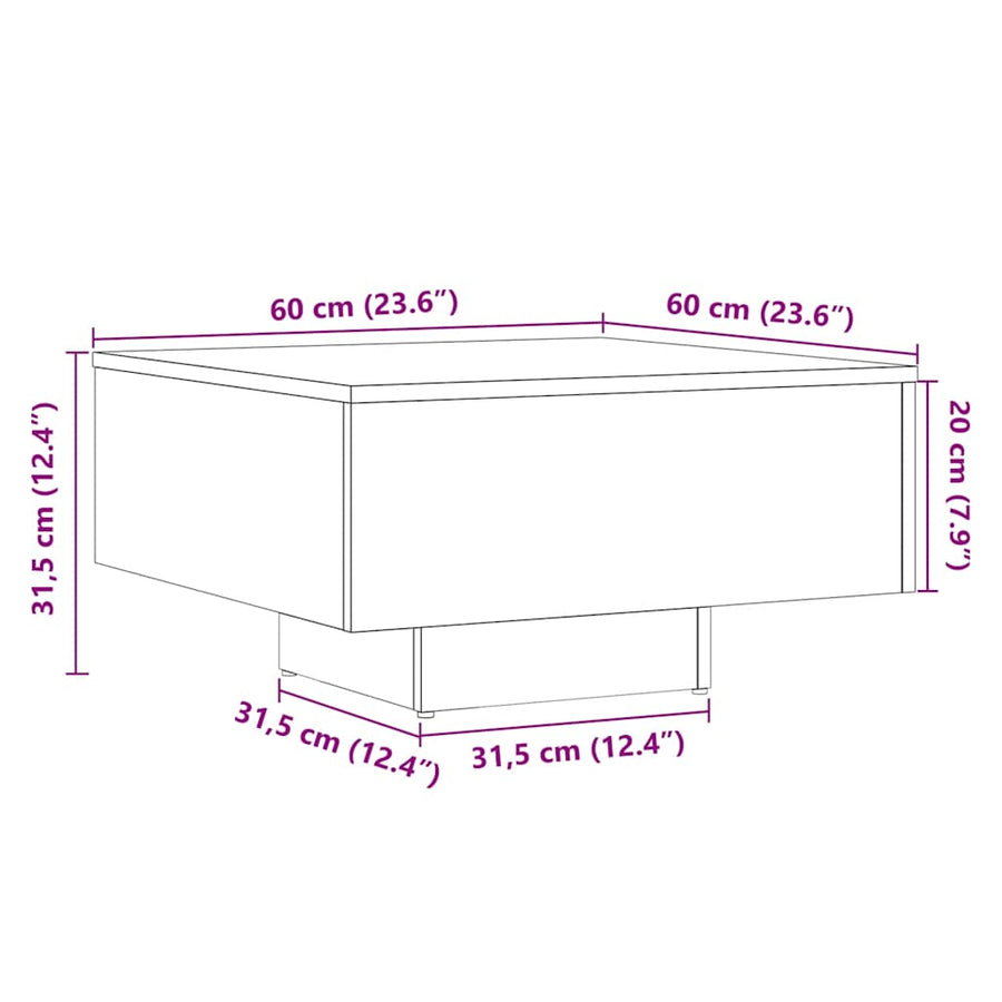 Salontafel 60x60x31,5 cm bewerkt hout oud houtkleurig