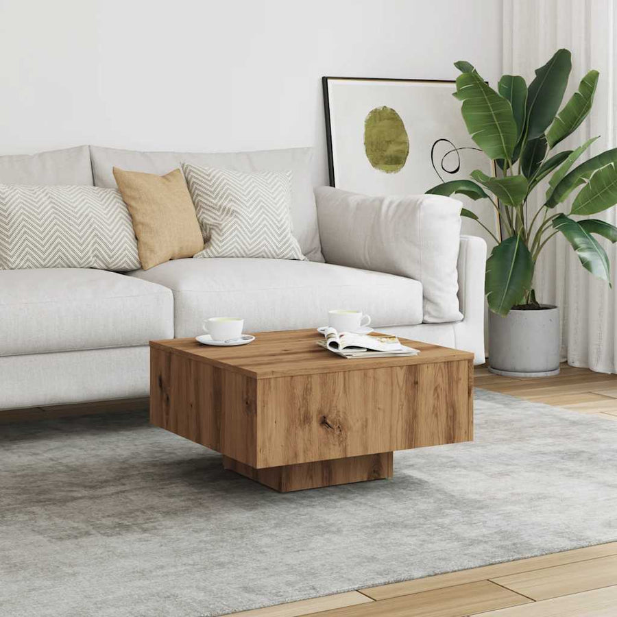 Salontafel 60x60x31,5 cm bewerkt hout artisanaal eikenkleur