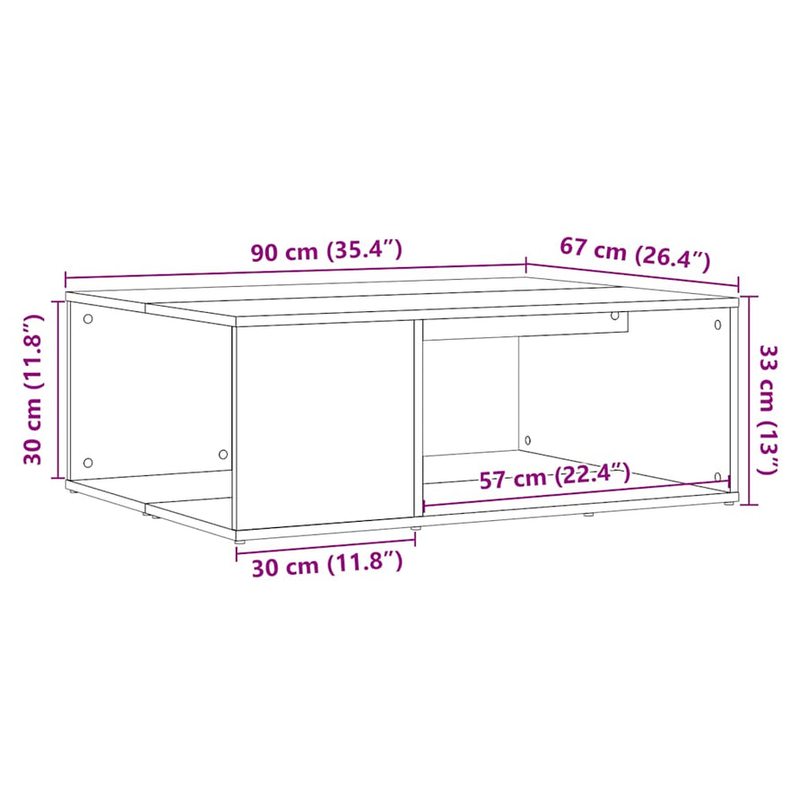Salontafel 90x67x33 cm bewerkt hout oud houtkleurig