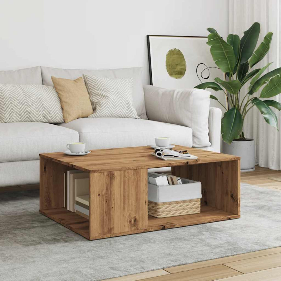 Salontafel 90x67x33 cm bewerkt hout artisanaal eikenkleurig