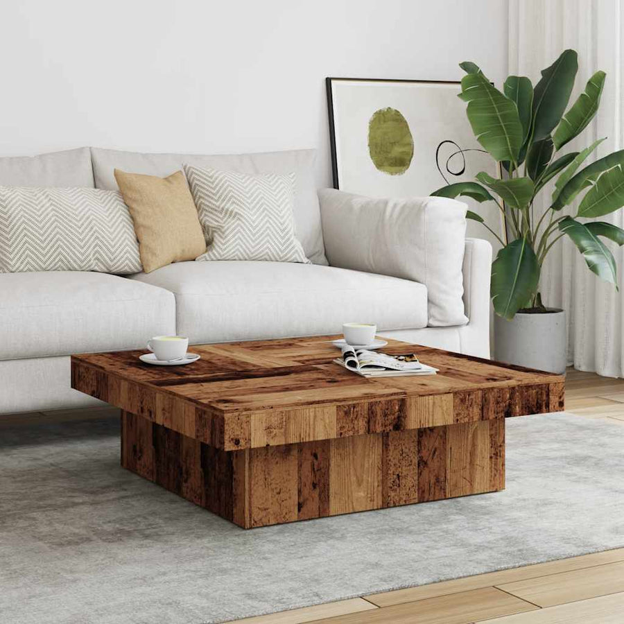 Salontafel 90x90x28 cm bewerkt hout oud houtkleurig