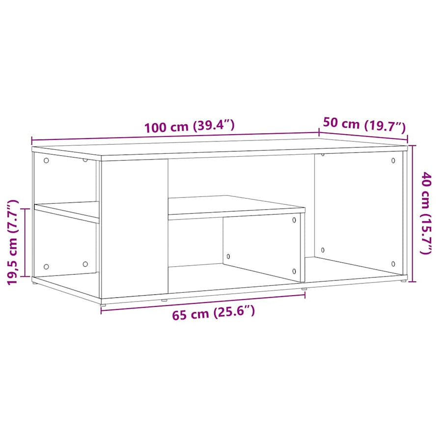 Salontafel 100x50x40 cm bewerkt hout oud houtkleurig