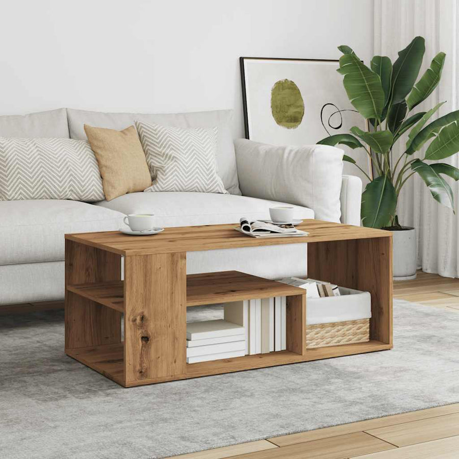 Salontafel 100x50x40 cm bewerkt hout artisanaal eikenkleurig