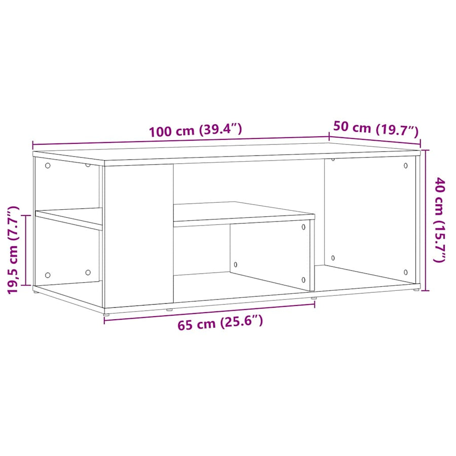 Salontafel 100x50x40 cm bewerkt hout artisanaal eikenkleurig