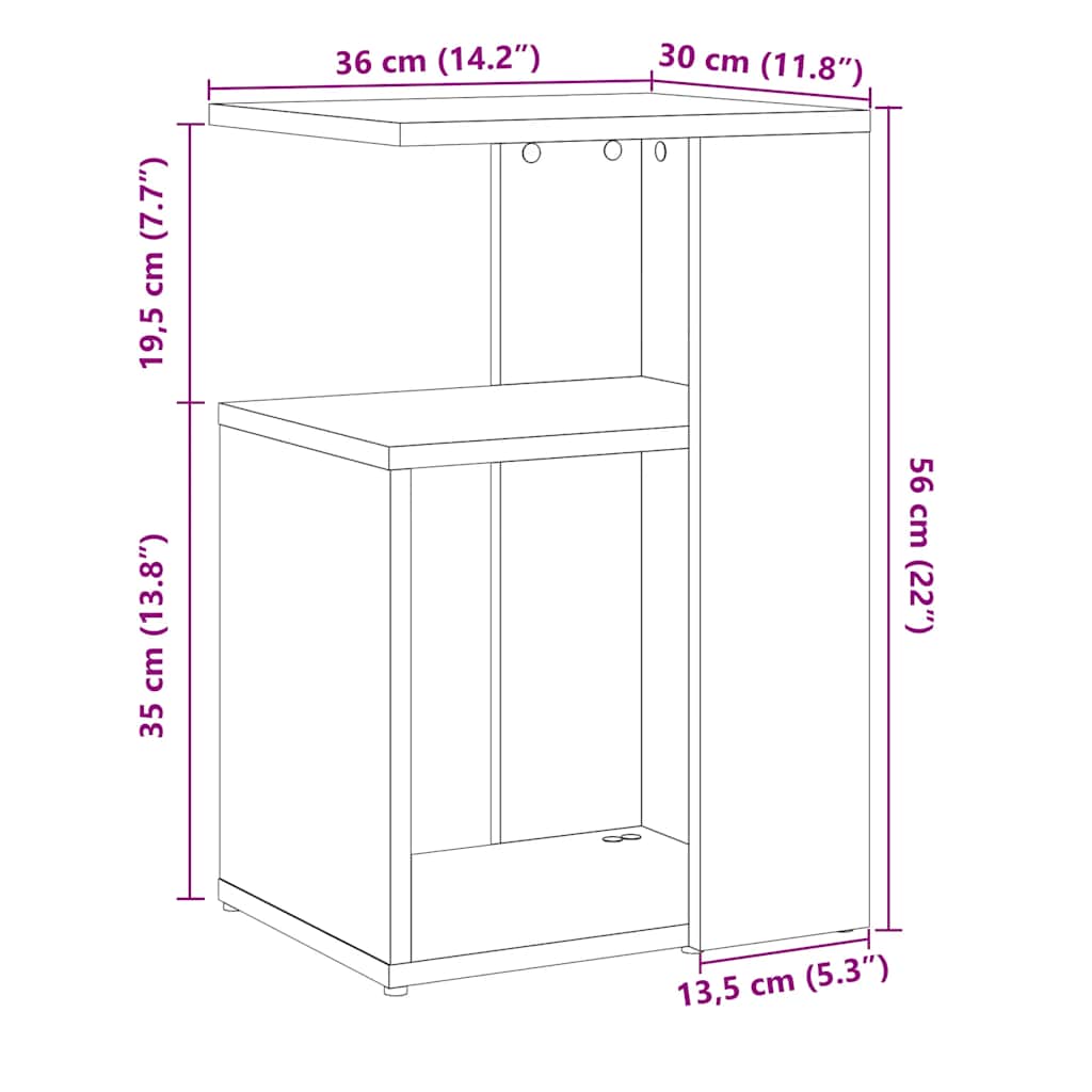 Bijzettafel 36x30x56 cm bewerkt hout artisanaal eikenkleurig