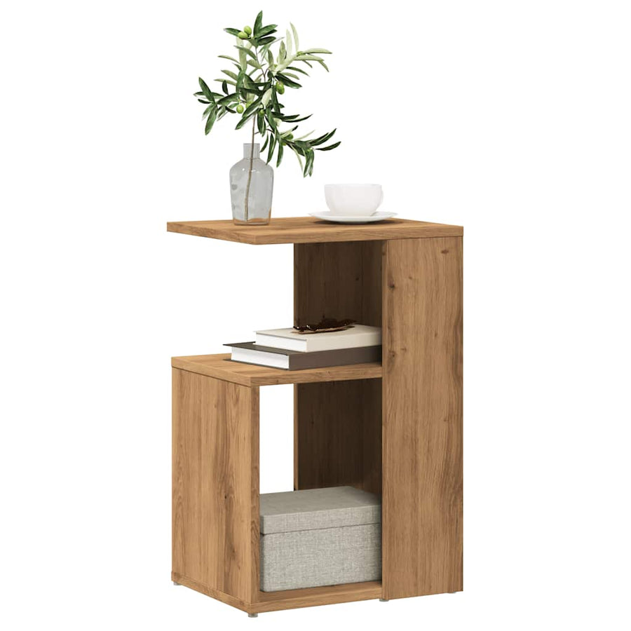 Bijzettafel 36x30x56 cm bewerkt hout artisanaal eikenkleurig