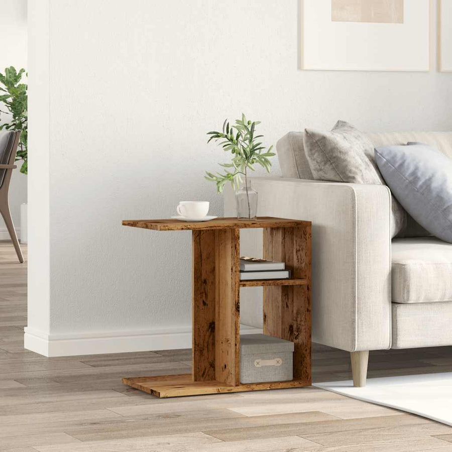 Bijzettafel 50x30x50 cm bewerkt hout oud houtkleurig