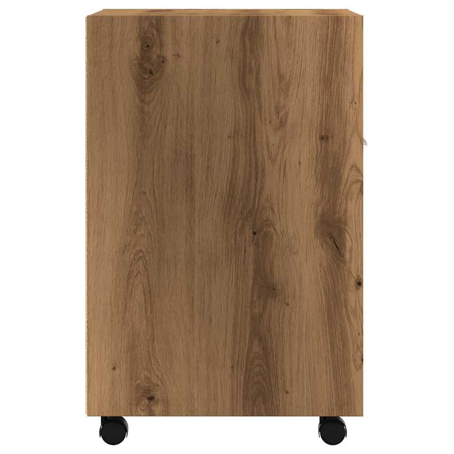 Kast met wielen 33x38x60 cm bewerkt hout artisanaal eikenkleur