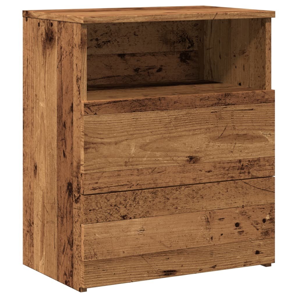 Nachtkastje 50x32x60 cm bewerkt hout oud houtkleurig
