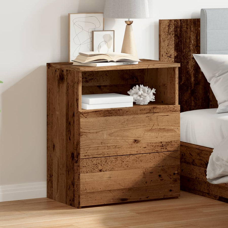Nachtkastje 50x32x60 cm bewerkt hout oud houtkleurig