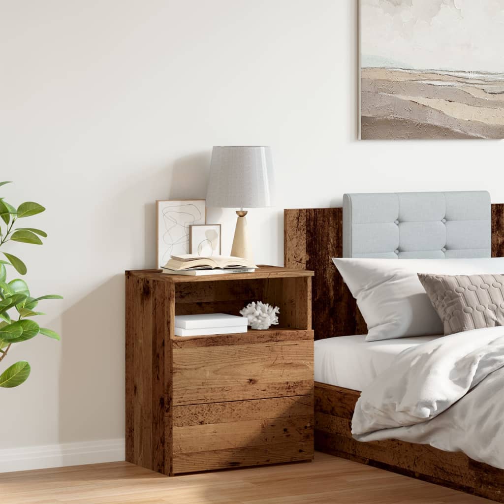 Nachtkastje 50x32x60 cm bewerkt hout oud houtkleurig