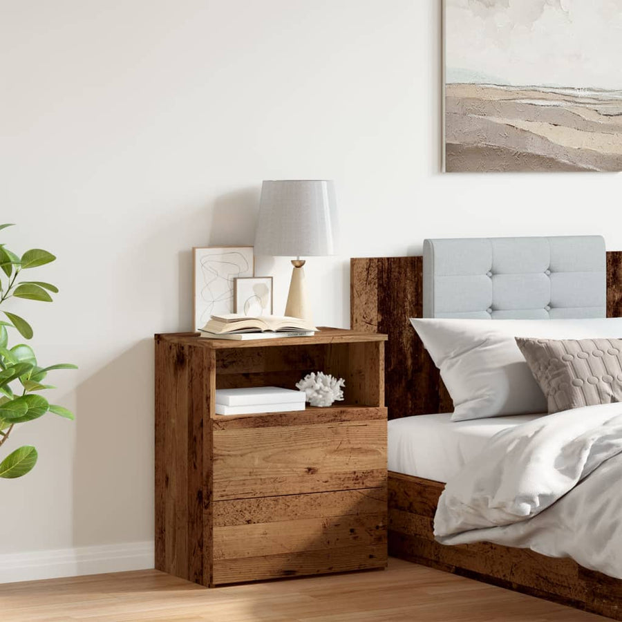Nachtkastje 50x32x60 cm bewerkt hout oud houtkleurig