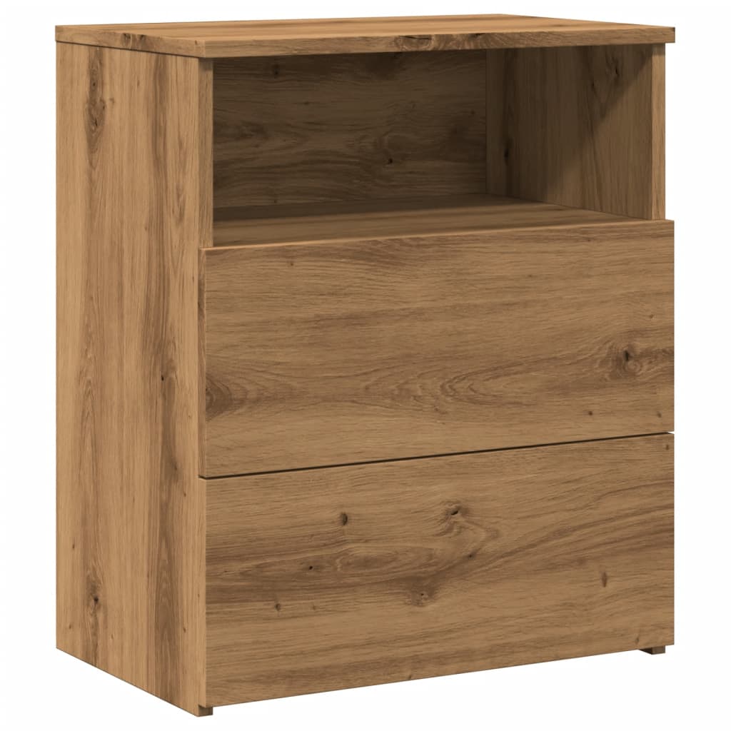 Nachtkastje 50x32x60 cm bewerkt hout artisanaal eikenkleurig