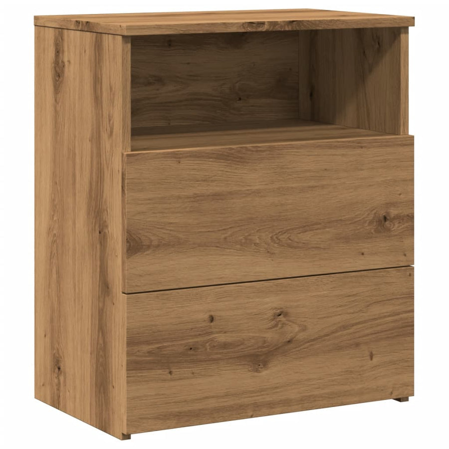 Nachtkastje 50x32x60 cm bewerkt hout artisanaal eikenkleurig