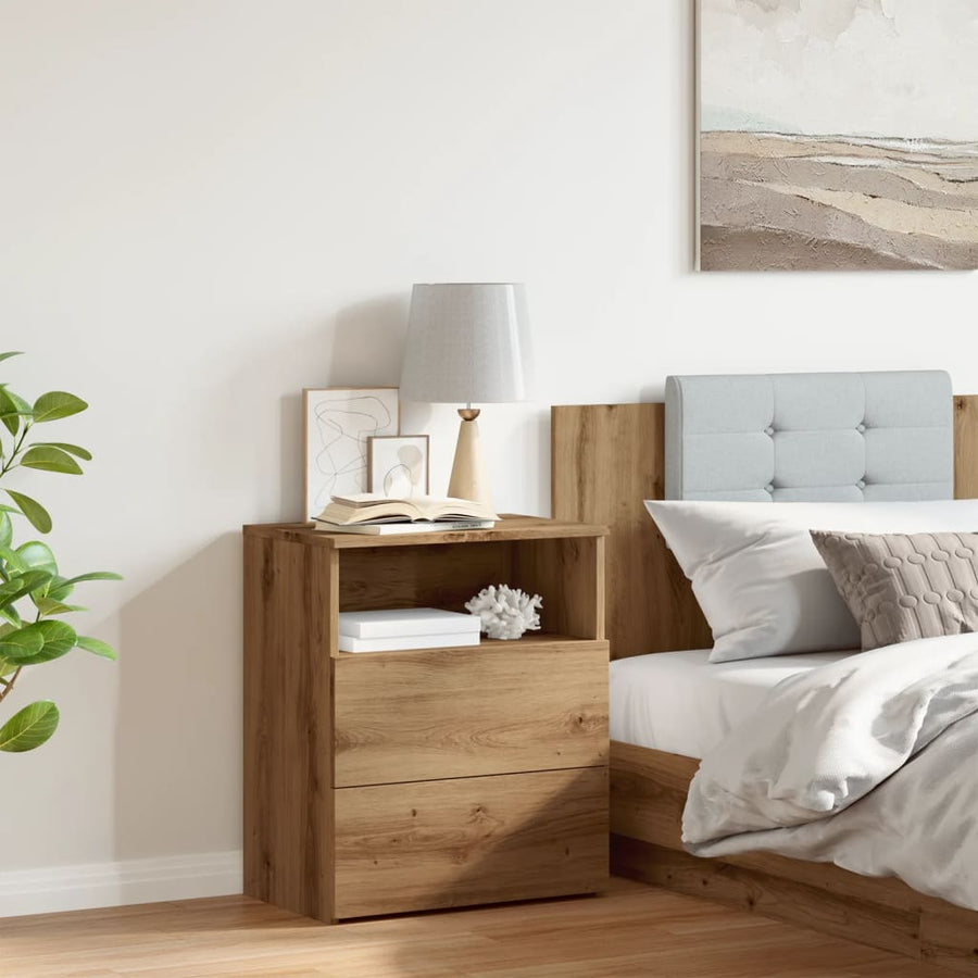 Nachtkastje 50x32x60 cm bewerkt hout artisanaal eikenkleurig