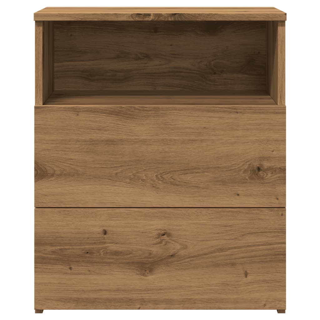 Nachtkastje 50x32x60 cm bewerkt hout artisanaal eikenkleurig
