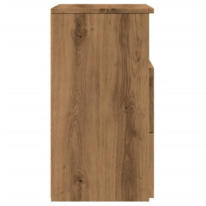 Nachtkastje 50x32x60 cm bewerkt hout artisanaal eikenkleurig