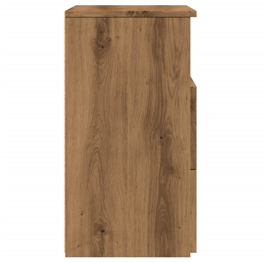 Nachtkastje 50x32x60 cm bewerkt hout artisanaal eikenkleurig
