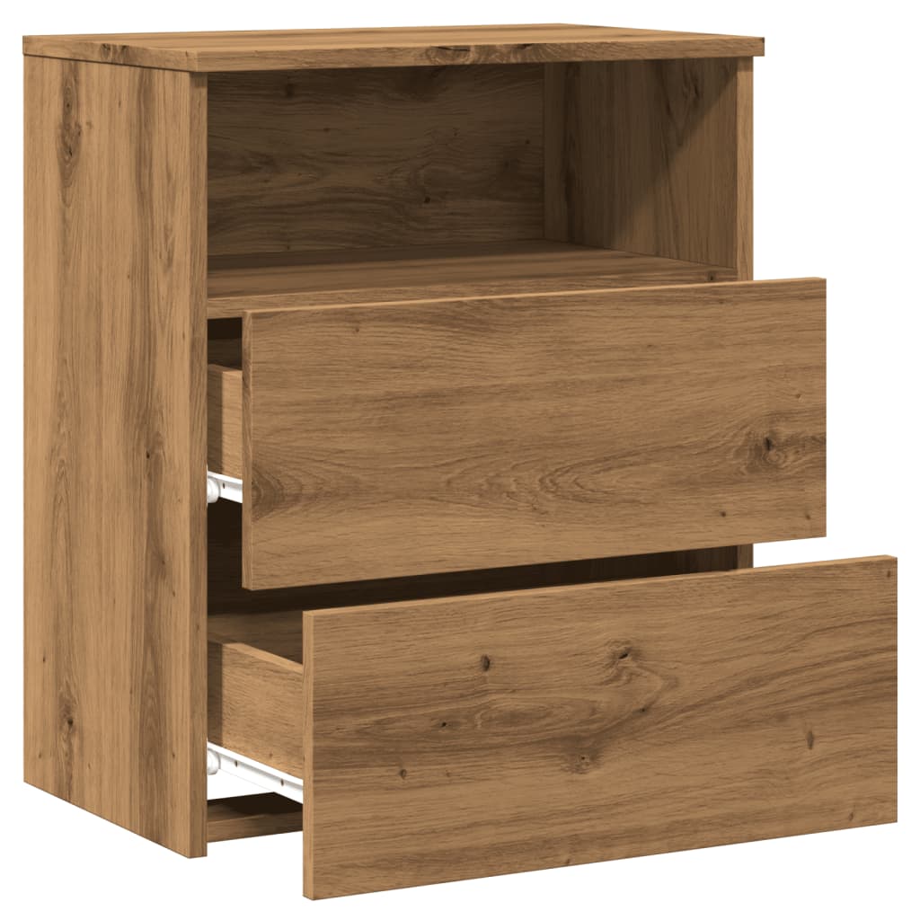 Nachtkastje 50x32x60 cm bewerkt hout artisanaal eikenkleurig