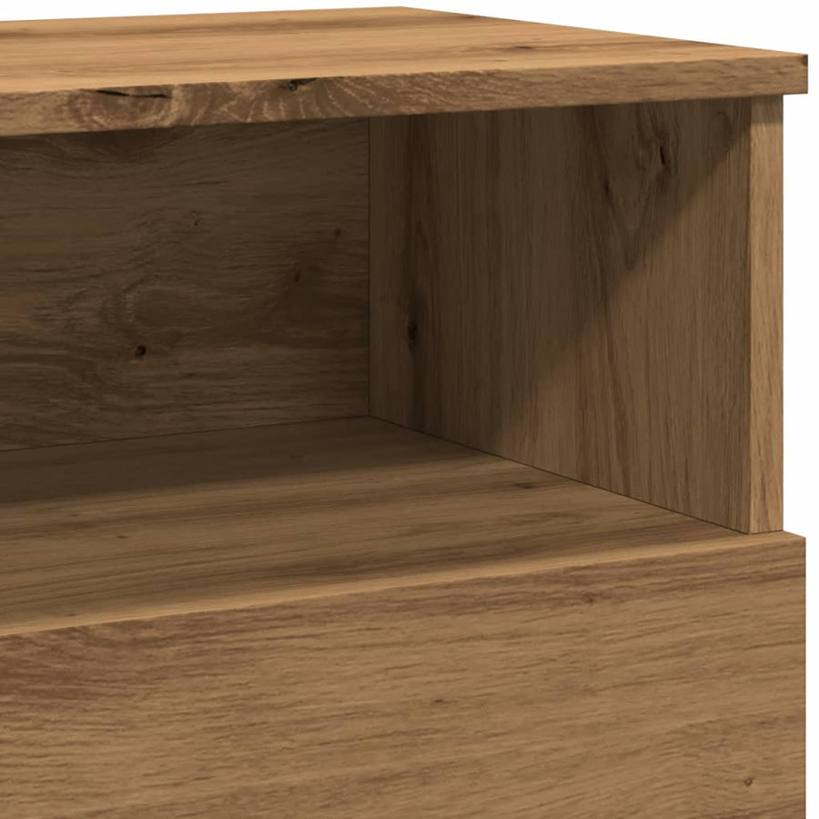 Nachtkastje 50x32x60 cm bewerkt hout artisanaal eikenkleurig