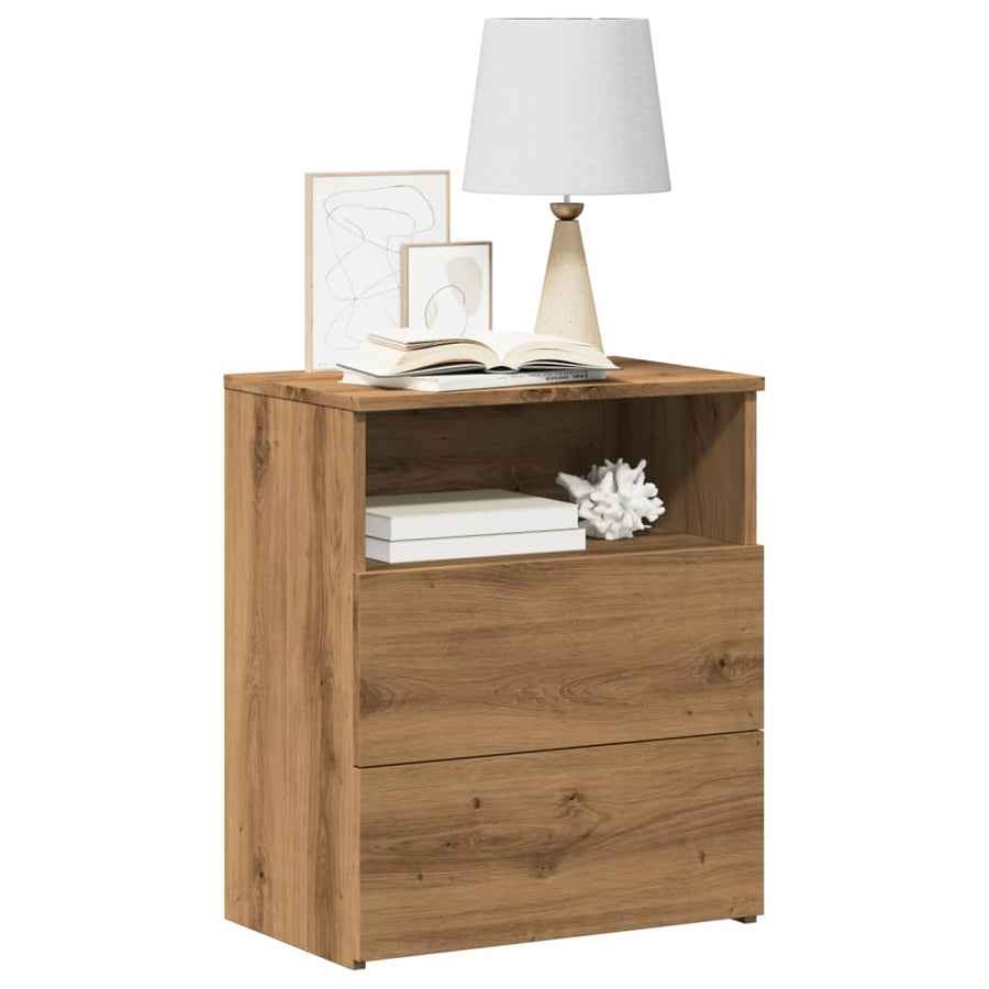 Nachtkastjes 2 st 50x32x60cm bewerkt hout artisanaal eikenkleur