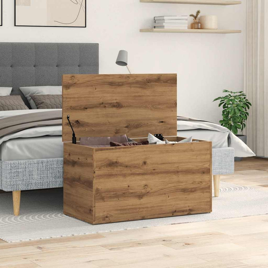 Opbergkist 84x42x46 cm bewerkt hout artisanaal eikenkleurig
