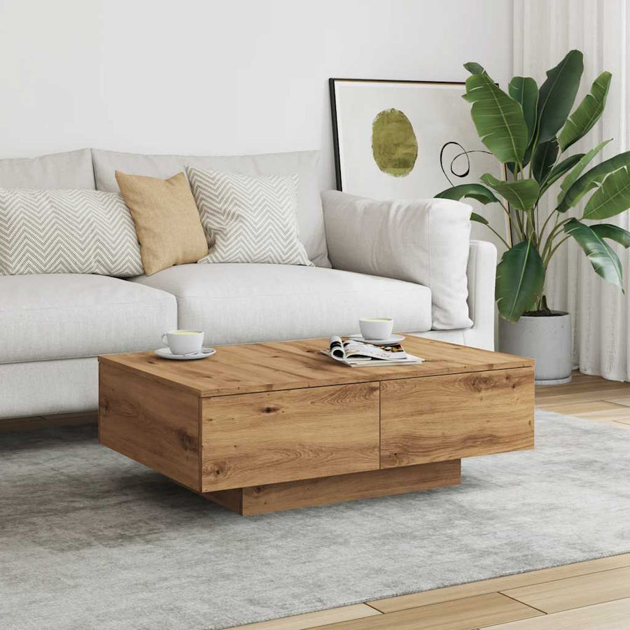 Salontafel 90x60x31 cm bewerkt hout artisanaal eikenkleurig