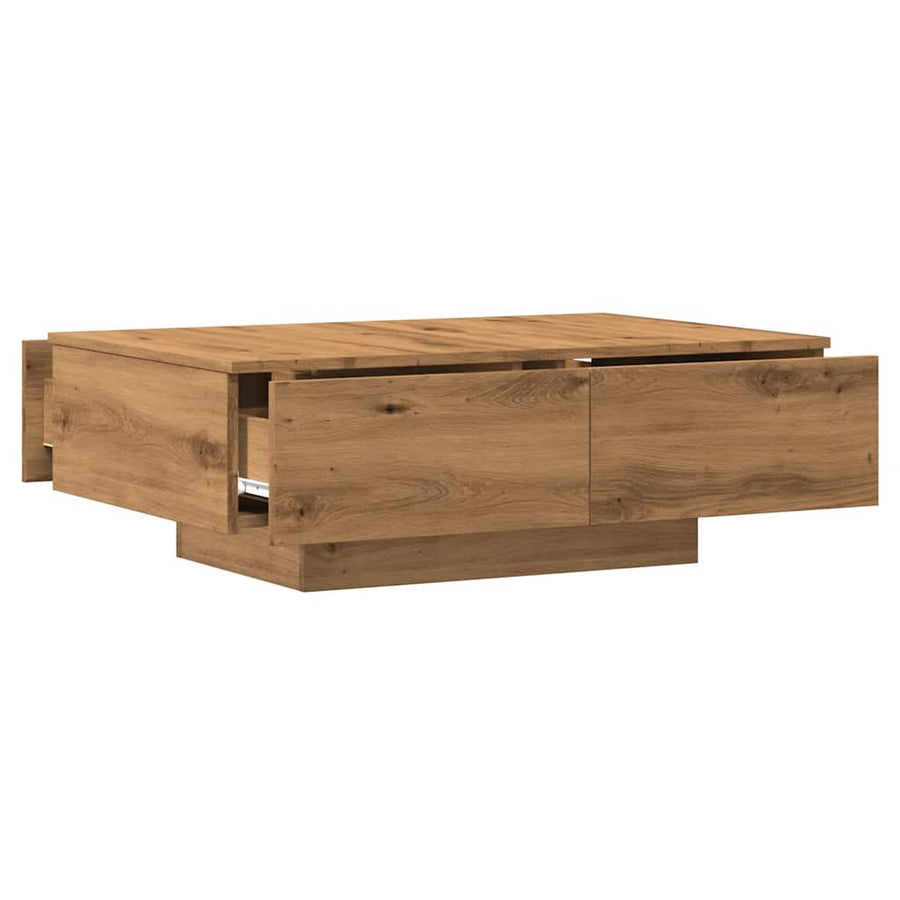 Salontafel 90x60x31 cm bewerkt hout artisanaal eikenkleurig