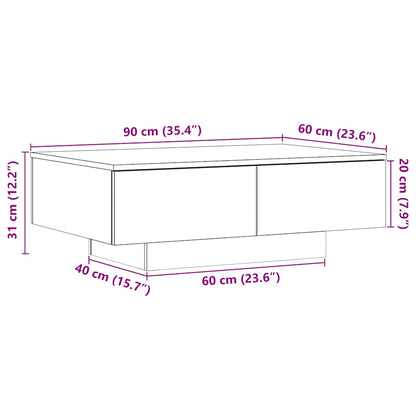 Salontafel 90x60x31 cm bewerkt hout artisanaal eikenkleurig