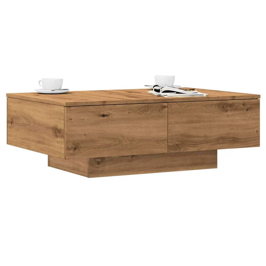 Salontafel 90x60x31 cm bewerkt hout artisanaal eikenkleurig