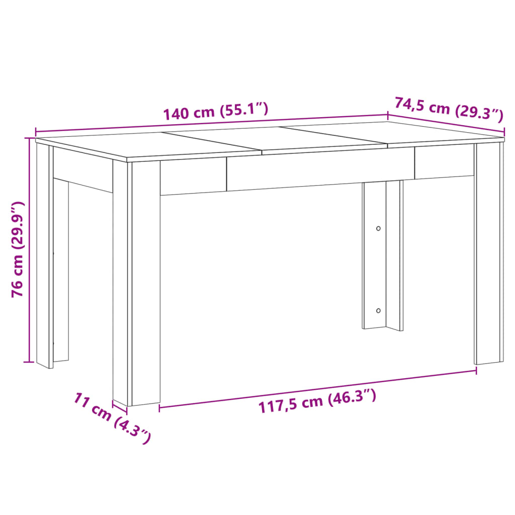 Eettafel 140x74,5x76 cm bewerkt hout artisanaal eikenkleurig