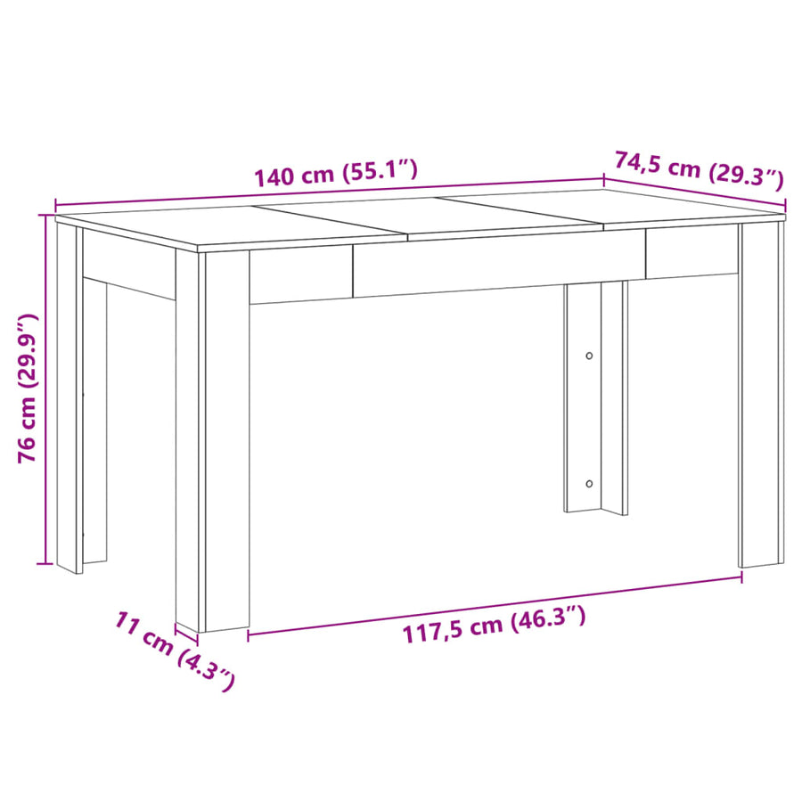 Eettafel 140x74,5x76 cm bewerkt hout artisanaal eikenkleurig