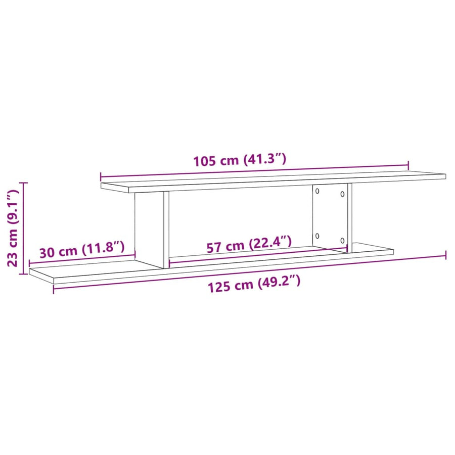 Tv-wandschap 125x18x23 cm bewerkt hout oud houtkleurig