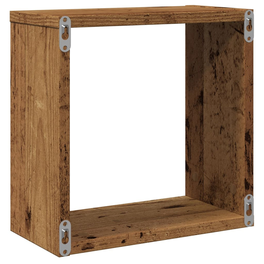 Wandschappen kubus 2 st 30x15x30cm bewerkt hout oud houtkleurig