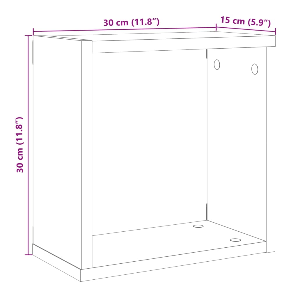 Wandschappen kubus 2 st 30x15x30cm bewerkt hout oud houtkleurig