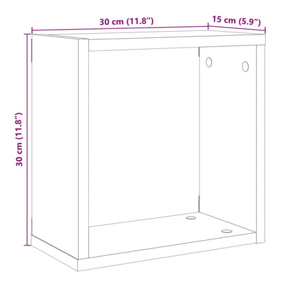 Wandschappen kubus 2 st 30x15x30cm bewerkt hout oud houtkleurig
